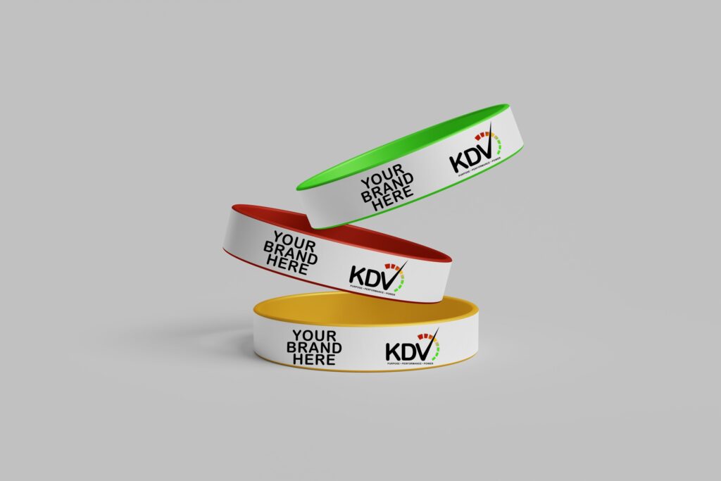 Custom sponsor-branded wristbands used for event entry and VIP access