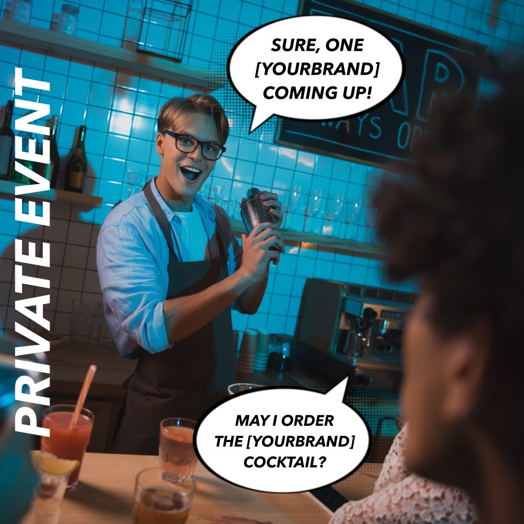 Custom cocktail or food item with sponsor branding displayed on VIP event menu
